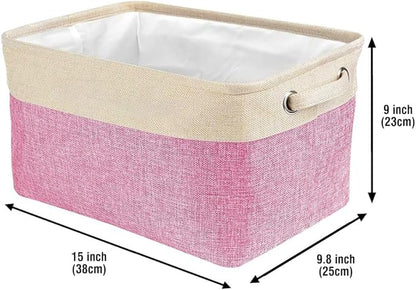 Personalized Foldable Storage Basket with Lovely Dog Yorkie Collapsible Sturdy Fabric Pet Toys Storage Bin Cube with Handles for Organizing Shelf Home Closet, Pink and White