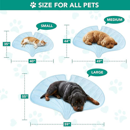 PetAmi Dog Cooling Mat, Ginkgo Leaf Shape, Reversible Cooling Nylon Blanket Soft Fleece Pet Pad for Dogs Cats, Summer All Season Use Q-Max>0.3, Medium 44x49 in, Light Blue