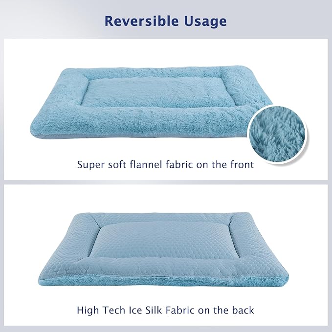 Dog Bed Mat, Crate Pad Reversible,Soft Kennel Pad, Washable Dog Crate Mat (Cool and Warm),Pet Sleeping Mattress for Small Medium Dogs XB009 (36''x23'',Blue)