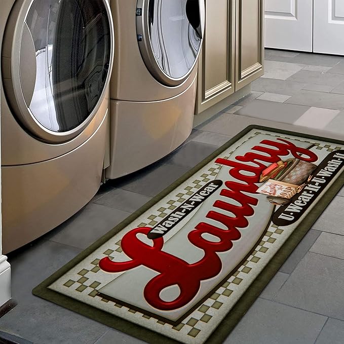Pauwer Laundry Room Rug Runner 20"x48" Waterproof Rubber Laundry Mat Non Slip Kitchen Mats for Floor Washable Floor Mat Runner Rug for Farmhouse Mudroom Washroom Bathroom Decor