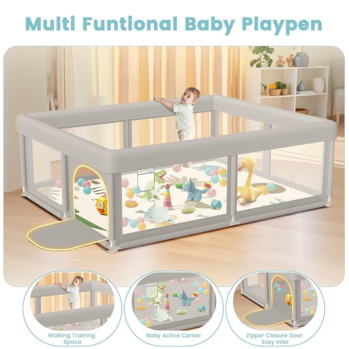 Baby Playpen 50x50 Inch Baby Playpen with Mat, Play Pen for Babies and Toddlers, Playard with Gate, Sturdy Safety Fence, Indoor & Outdoor Kids Activity Center