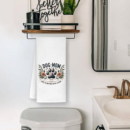 Dog Mom Bathroom Towels, Dog Mom Lovers Owner Gifts for Women Dish Tea Towels, Pet Lover Gifts, Floral Puppy Paws Decorative Hand Towels for Kitchen Bathroom Decor, 16x24 Inch