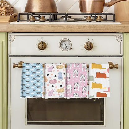 Hanamiya Na 4Pcs Cute Cat Kitchen Towels, Whimsical Decorative Absorbent Microfiber Dish Cloth Tea Towel, Durable Hand Towels for Farmhouse Home Bathroom, Cat Lover Gifts 2