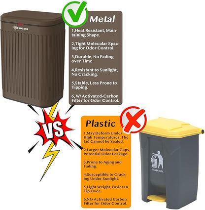 PAWZIDEA Wall Mount Dog Poop Trash Can Outside, 2.1 Gallon Small Dog Waste Bin with Lid, Activated Carbon Odor Control, Waterproof Metal Pet Waste Disposal Container, Fence Hang Poop Proof Garbage Can