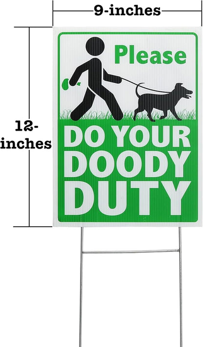 Iconikal Clean Up After Your Pet Waste Yard Sign - Please Do Your Doody Duty - Funny Dog Poop - 9 x 12-Inch Durable and Visible Pickup Reminder - Printed on Both Sides, Made with Corrugated Plastic and Metal H Stakes
