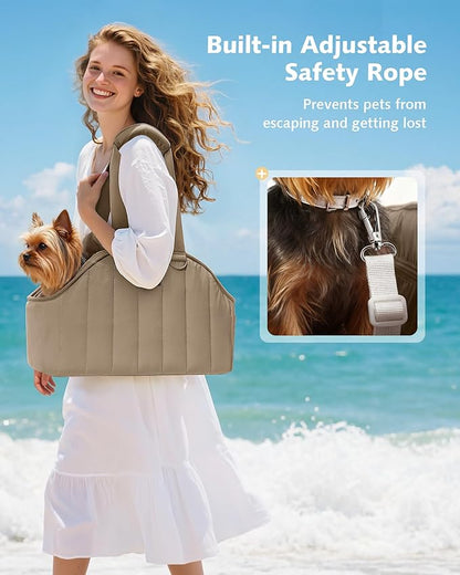 Pecute Dog Purse Carrier, Lightweight Dog Carriers for Small Dogs with Large Pockets, Dog Soft-Sided Carriers up to 6.6lbs, Pet Carrier for Puppy Cat Rabbit, Suitable for Travel, Subway, Khaki
