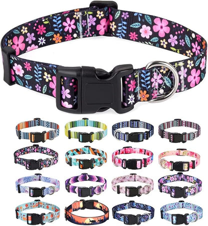 Dog Collar with Bohemia Floral Tribal Geometric Patterns - Soft Ethnic Style Collar Adjustable for Small Medium Large Dogs(Floral,L)