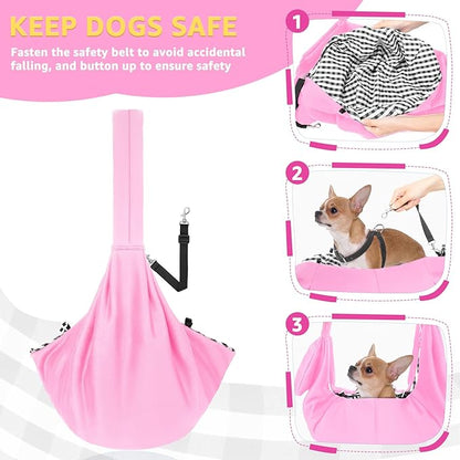SlowTon Dog Carrier Sling - Thick Padded Shoulder Strap Adjustable Dog Carriers for Small Dogs, Puppy Carrier Purse for Pet Cat with Front Zipper Pocket Safety Belt Machine Washable (PI, S)