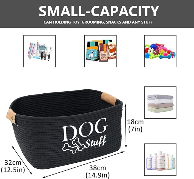 Durable Cotton Rope Dog Toy Storage, Large Dog bin, pet Bed, Puppy Toy Box - Perfect for organizing pet Toys, Blankets, leashes, Clothing and Any Doggie Stuff - Black