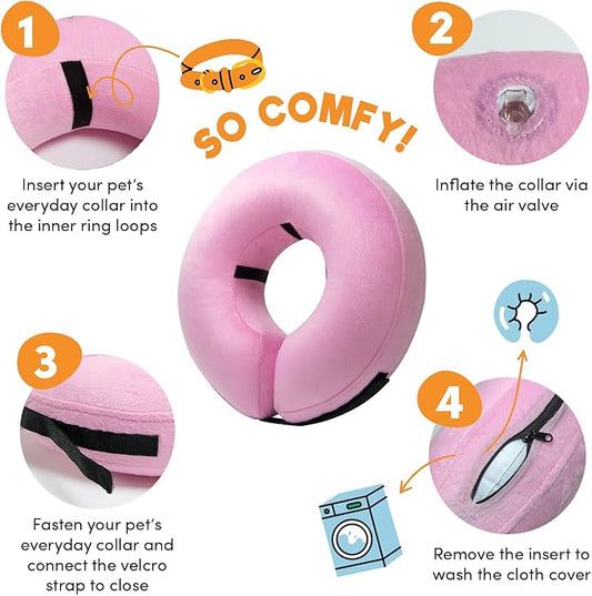 BENCMATE Inflatable Dog Cone Collar Alternative, Soft Dog Cone for Small Medium Large Dogs and Cats, Neck Recovery ECollar Donut Collar After Surgery (Large, Pink)