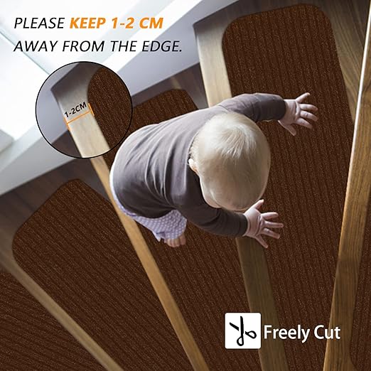 Non-Slip Stair Treads, 7.8" X 30" (15-Pack) Stair Treads Runner Indoor Outdoor, Brown Slip Resistant Stair Tread Mats Step Covers Pads for Elders, Kids and Pets (30" x 7.8", Brown)