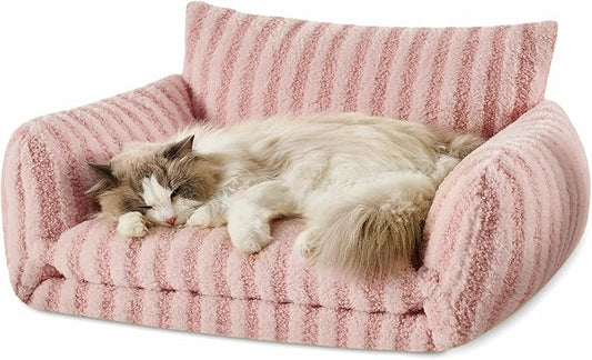Hollypet Cat Bed Fluffy Plush Mutifuctional Double-Layer Soft Pet Couch Orthopedic Sofa Nest Beds for Small Cats and Dogs (25x20x13 inch)