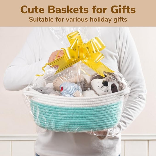 Goodpick Easter Basket Empty to Fill, Small Woven Basket with Handles for Organizing, Baby Dog Toy Laundry Baskets, 12"x 8" x 5", Blue