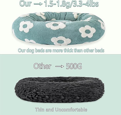 31 Inch Calming Dog Bed for Medium Dogs, Round Anti-Anxiety Warm Bed, Soft Cozy Anti-Slip Donut Washable Pet Bed, Fits up to 50 lbs Pets