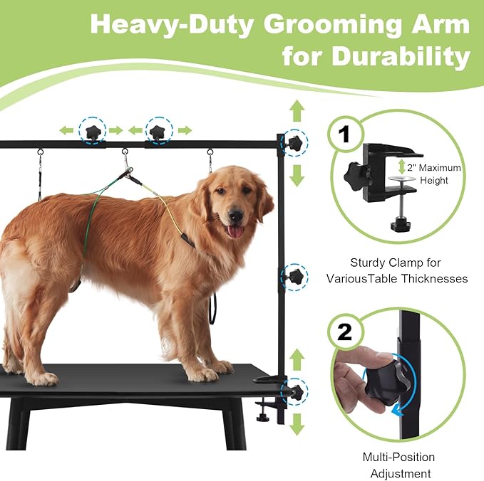 Dog Grooming Table Arm Stand Adjustable About Height 32"-47" Width Dog Grooming Arm with Clamp No-Sit Haunch Holders for Medium/Large Pets Metal(Grooming Table Not Included)