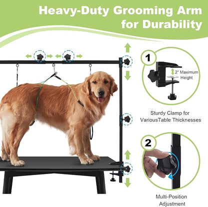 Dog Grooming Table Arm Stand Adjustable About Height 32"-47" Width Dog Grooming Arm with Clamp No-Sit Haunch Holders for Medium/Large Pets Metal(Grooming Table Not Included)