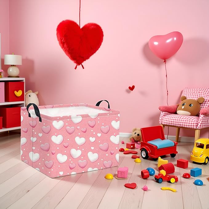 Rectangular Heart Basket Kids Baby Girls Basket Cute Toy Storage Bin Organizer Shelf Book Love Room Decor(Pink Light Heart)
