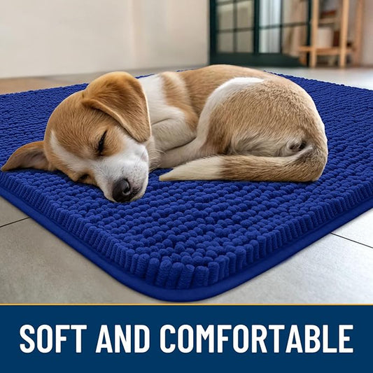 Smiry Dog Door Mat for Muddy Paws 47x24, Absorbs Moisture and Dirt Doormat, Non-Slip Washable Quick Dry Chenille Front Door Mat Indoor Entrance, Entryway Carpet for Inside Floor, Royal Blue