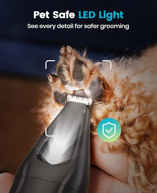 oneisall LED Light Dog Trimmer Clippers, Cordless Dog Grooming Kit 2 in 1, 2000mAh Pet Grooming Clippers Paw Trimmer for Paw, Face, Ears, Legs, Body