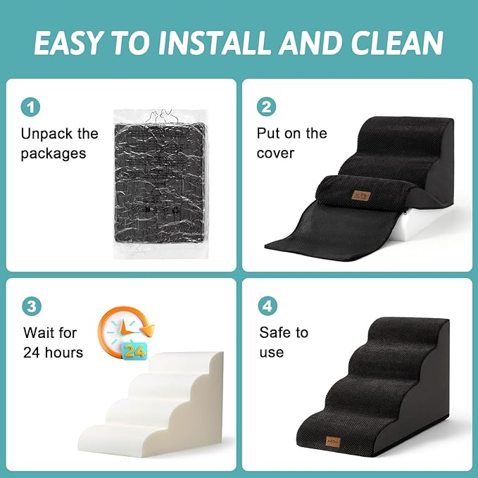 Dog Stairs for Small Dogs 15.7" H, Curved Dog Step for Puppy, Older Cat, Medium Pet Ramp for Sofa, Couch or Chair, Ladder with High Density Foam, 3 Step, 15.7x22.4x15.7 inch, Black