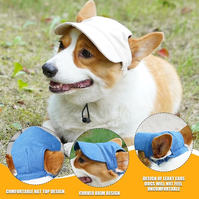 Dog Baseball Cap,Pet Summer Beach Hat,Dog Cat Sunbonnet Cap with Ear Holes,Adjustable Cat Visor for Small Medium Large Dogs (Beige, X-Large)