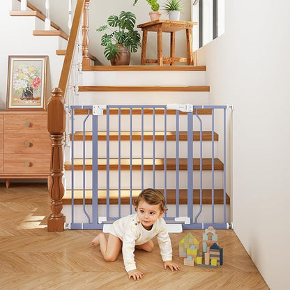 29"-40" Baby Gate for Stairs, Auto Close Stroller Friendly Dog Gate Indoor for Doorways, Pressure Mounted Baby Gate, Easy Walk Through Gate for Children & Pets, Wisteria