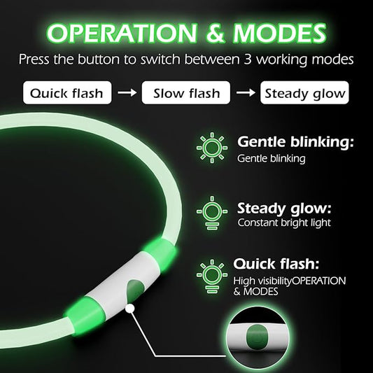 2-Pack Rechargeable Reflective Pet Gear LED Dog Collar Light Up, Flashing Glowing Illuminated Collar for Night Walking, Neon Pet Collar with Light for Small/Medium/Large Dogs (Green&Blue)