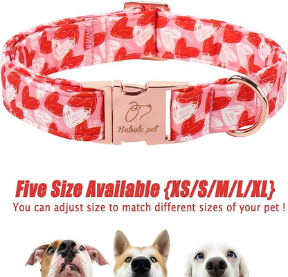 Valentines Dog Collar, Cute Pink Valentine Dog Collars, Doodle Heart Pattern, Adjustable Heavy Duty Pet Collar for Small Medium Large Dogs with Metal Buckle M