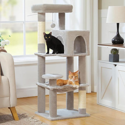 MUTTROS Cat Tree for Indoor Cats, 44.5" Multi-Level Cat Tower with Large Metal Frame Hammock, Cat Condo with 2 Scratching Posts and Top Perch for Small to Medium Cats, Grey