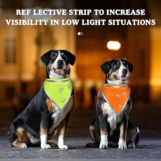 2 Pcs Reflective Dog Bandana High Visibility Neon Orange Green Dog Reflective Scarf Bibs Scarf Safety Accessories for Camping Night Walking Off Leash Exploration