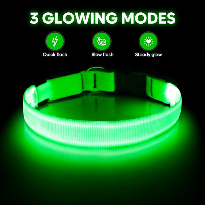 Illumifun LED Dog Collar, Light Up Dog Collar Rechargeable Glow in Dark Pet Collar Safety Dog Lights for Night Walking Camping (Green, Large)