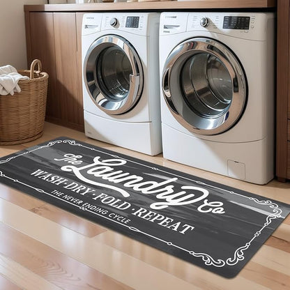 Pauwer Laundry Room Rug Runner 20"x60" Waterproof Rubber Laundry Mat Non Slip Kitchen Mats for Floor Washable Floor Mat Runner Rug for Farmhouse Mudroom Washroom Bathroom Decor