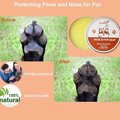 Paw Balm Dogs Lick Safe Dog Nose Balm for Dry Nose, Dog Paw Protector and Healing for Dry, Cracked Feet and Nose, All-Natural Cat Paw Balm Care for Pet's Paws and Nose from Snow, Salt, Sand, Ice 2 oz