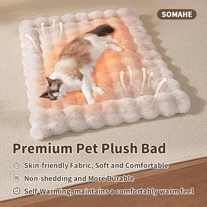 Cat Bed Mat, Soft Plush Faux Fur Kneading Pet Bed, Machine Washable Cat Sleeping Pad for Indoor Cats & Kittens, Non-Slip Fluffy Cat Rug for Couch Sofa Floor, 23x15 Inch White