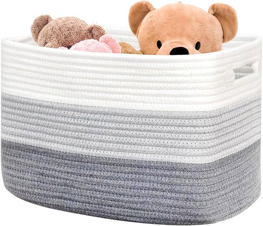 Laundry Basket with handle - 21"×17"×12" Rectangle woven Cotton Rope blanket basket,storage basket for Blankets,Baby Toys & Clothes (Fits Bathroom,Nursery, bedroom,Living Room) (Gradient Grey)