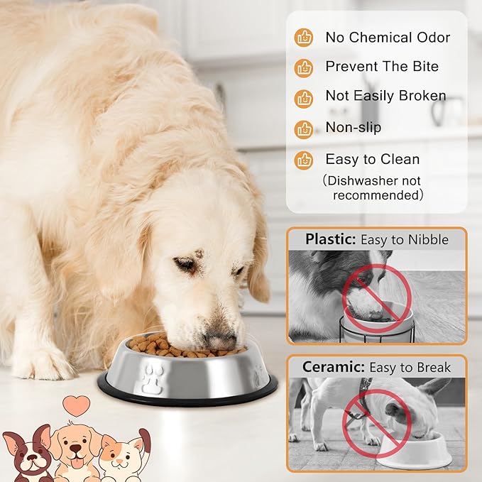 Stainless Steel Cat Bowl, 4 Pack Metal Dog Bowls for Food and Water, Non-Slip Pet Feeding Dish Bowl with Rubber Base for Cats Puppy Small Medium Dogs