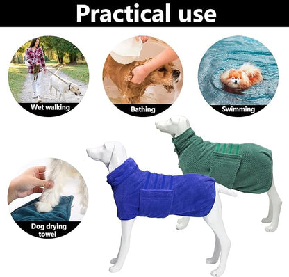 Geyecete 2 Pack Dog Bathrobe Towel Dog Drying Coat-Dry Fast Dog Bag-Pineapple Grid Fast Drying Super Absorbent Pet Dog-Blue/Green-3XL
