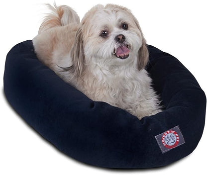 Majestic Pet 32 Inch Micro Velvet Calming Dog Bed Washable – Cozy Soft Round Dog Bed with Spine for Head Support - Fluffy Donut Puppy Mat 32x23x7 (inch) Medium - Storm