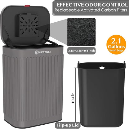PAWZIDEA 2.1 Gallon Wall Mount Dog Poop Trash Can Outside Odor Control, Outdoor Small Metal Dog Proof Waste Station with Lid & Activated Carbon, Weatherproof Pet Poop Bin Hang Fence, Backyard, Garbage