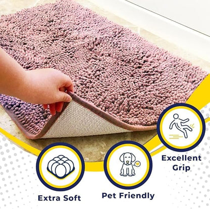 Muddy Mat® | Super Absorbent Door Mat Indoor, Microfiber Quick Dry Chenille Entryway Rug, Non-Slip Front Door Mat, Indoor Mats for Entryway, Machine Washable Pet Rug, Light Pink 24" x 96"