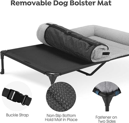 Veehoo Orthopedic Elevated Dog Bed with Fluffy Plush Bolster Cushion, Indoor Raised Dog Beds for Large Dogs, Soft Pet Sofa Cot with Removable Washable Mat, No-Slip Feet, 49 x 33 inches, Grey