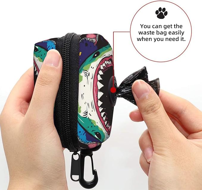 Dog Poop Bag Holder for Leashes - Lightweight Pet Waste Bags Dispenser Doggy Zippered Pouch for Puppy Walking Accessories(Shark Mouth)