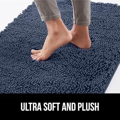 GORILLA GRIP SoakSTOPPER Dog Door Mat, 70x24 Machine Washable Rug Absorbent Doormat Captures Moisture Mud Dirt, Quick Dry Soft Chenille Entryway Rugs Indoor Entrance Mats for Dog Paws, Navy Blue