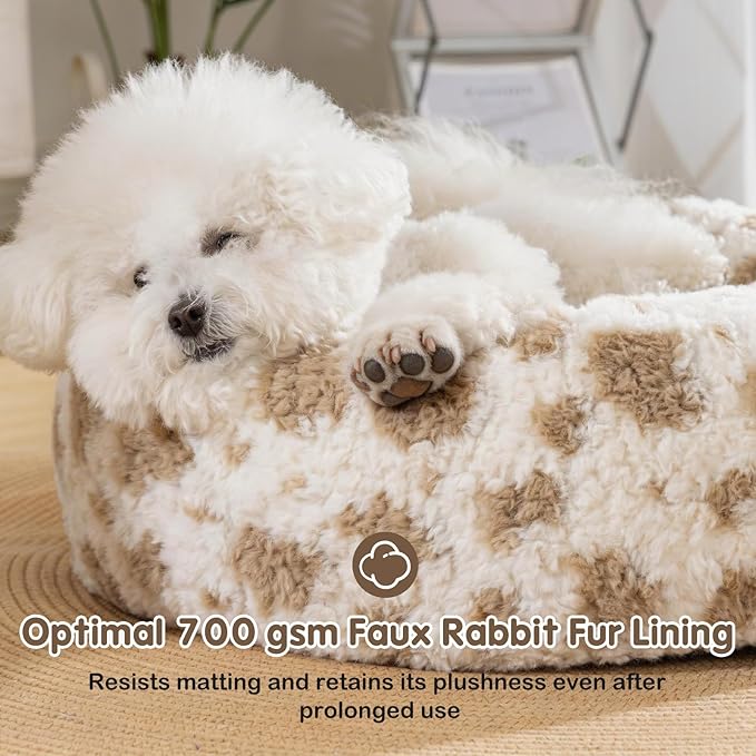 Avont Donut Dog Bed, Round Calming Pet Bed for Small and Medium Puppy Cats, with Removable Cover, Circle-Shaped, Anti-Anxiety, Cozy & Washable -S