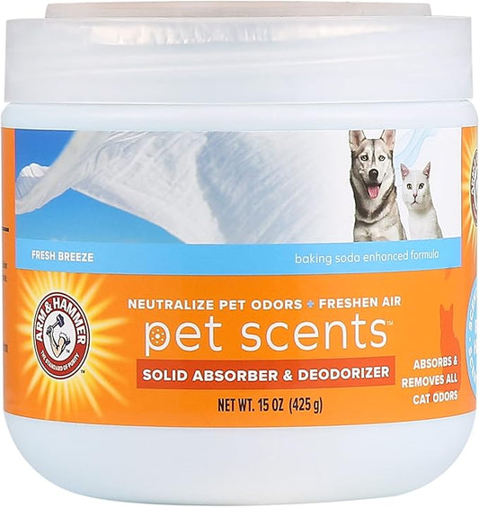 Arm & Hammer Pet Scents Gel Odor Eliminator, Solid Baking Soda Deodorizer for Pet Areas, Homes, Litter Boxes, and Rooms, Long-Lasting Odor Control, Fresh Breeze Scent, 15 Oz