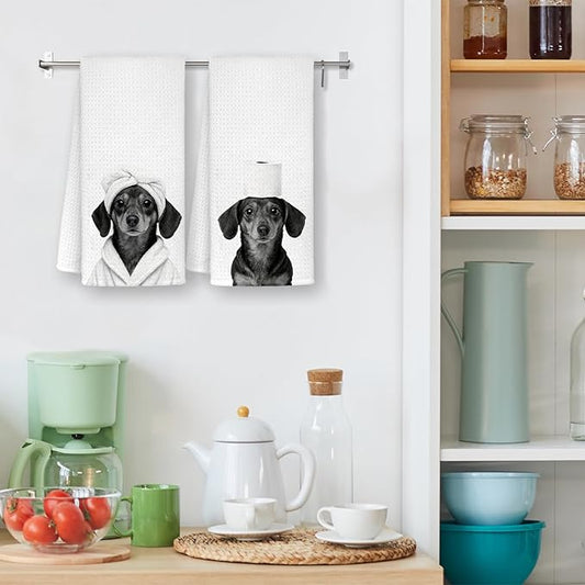 Funny Dachshund Hand Towels, Dachshund Doxie Gifts for Women, Weiner Dog Gifts Decorative Hand Towels for Bathroom Decor, Funny Dog Bathroom Decor, 16x24 Inch Set of 2