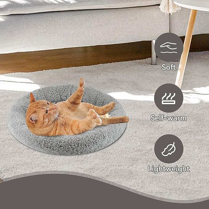 PETLESO Small Cat Bed Mat with Surrounding Pillow, 11.81" Round Pet Cushion for Cats Puppy Rabbits Curling Sleep, Indoor Furniture/Carrier/Crate Pet Self Warming Pad, Washable, Small