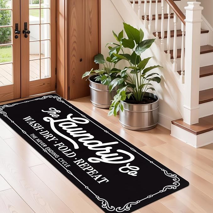 Pauwer Laundry Room Rug Runner 20"x60" Waterproof Rubber Laundry Mat Non Slip Kitchen Mats for Floor Washable Floor Mat Runner Rug for Farmhouse Mudroom Washroom Bathroom Decor