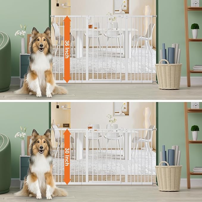 keny 36" Extra Tall Baby Gate for Stairs, 29"-55" Wide Auto Close Dog Gate for Doorways, Pressure Mounted Easy Walk Through Pet Gate with Door, White