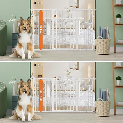 keny 36" Extra Tall Baby Gate for Stairs, 29"-55" Wide Auto Close Dog Gate for Doorways, Pressure Mounted Easy Walk Through Pet Gate with Door, White